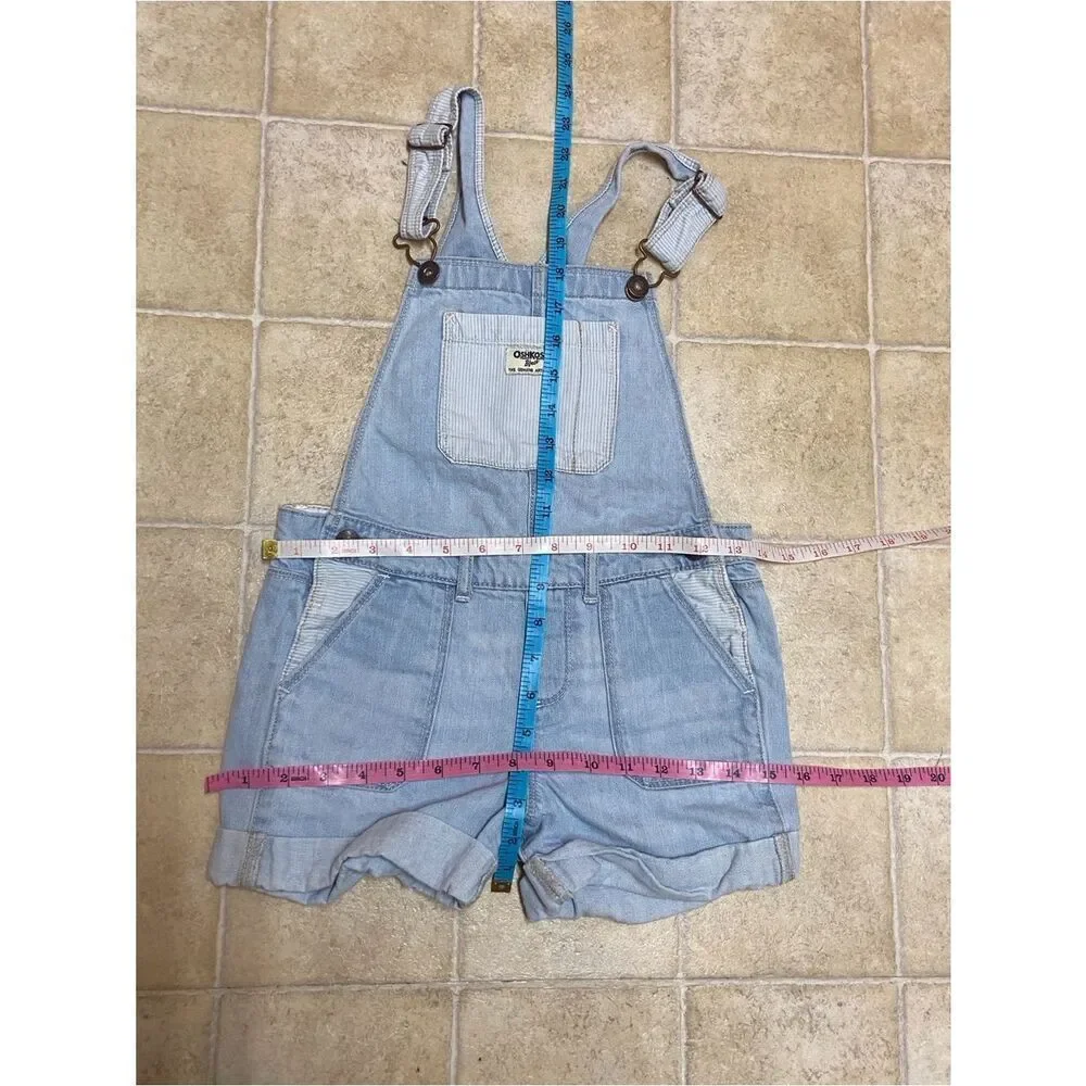 Oshkosh B’gosh Light Wash Denim Short Overalls with Bib Pocket Size 7